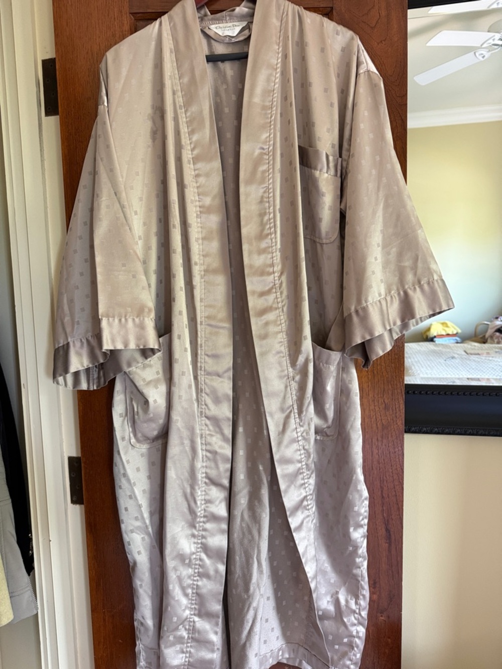 Dior Monsieur Satin Kimono-Style Robe in Light Taupe, Vintage
